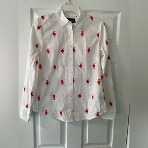 J Crew Cotton Poplin Slim Shirt With Red Knot Embroidery